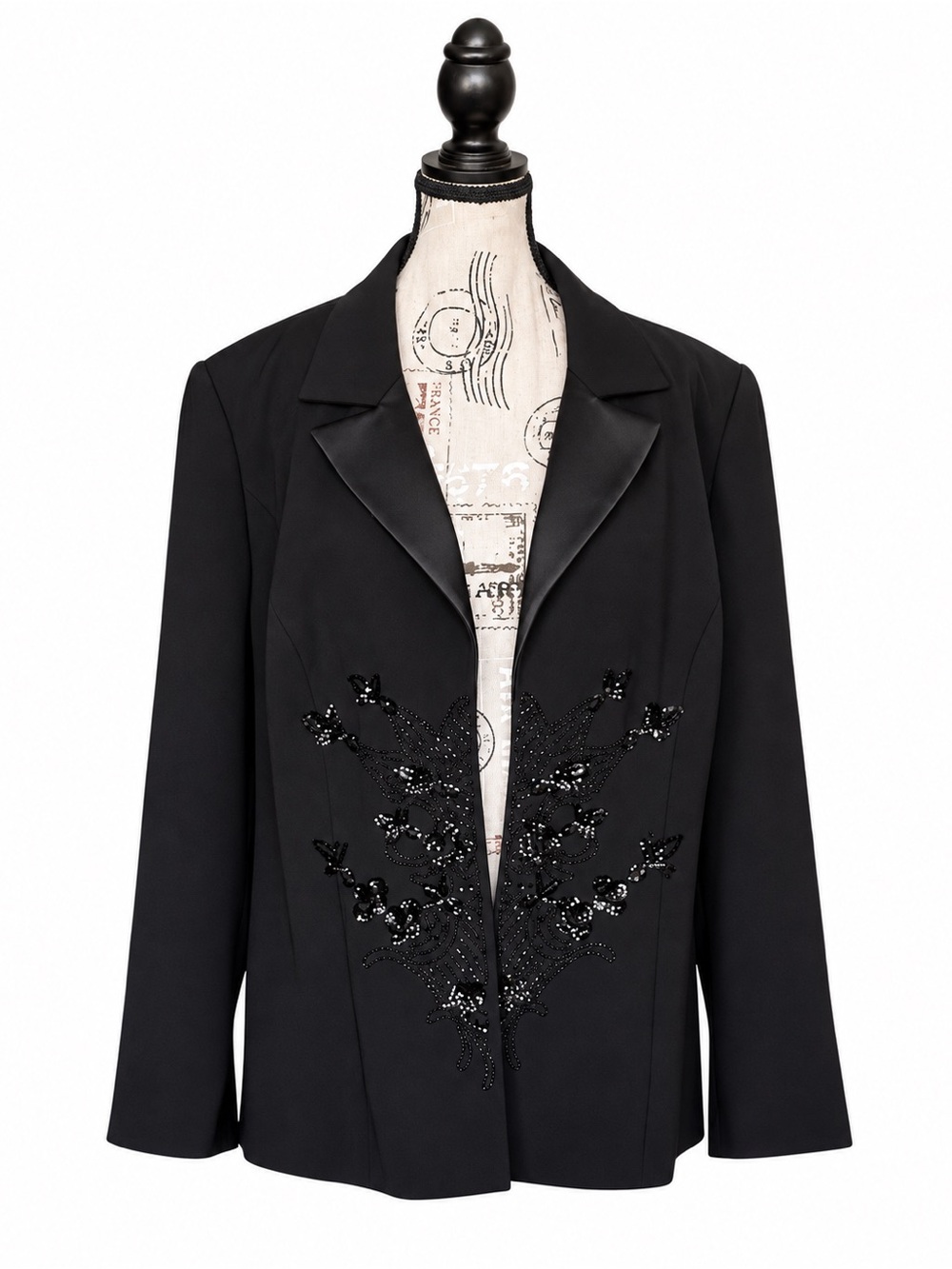 Vintage Alex Evenings 16W Black Beaded Sequin Tuxedo Blazer Formal Jacket